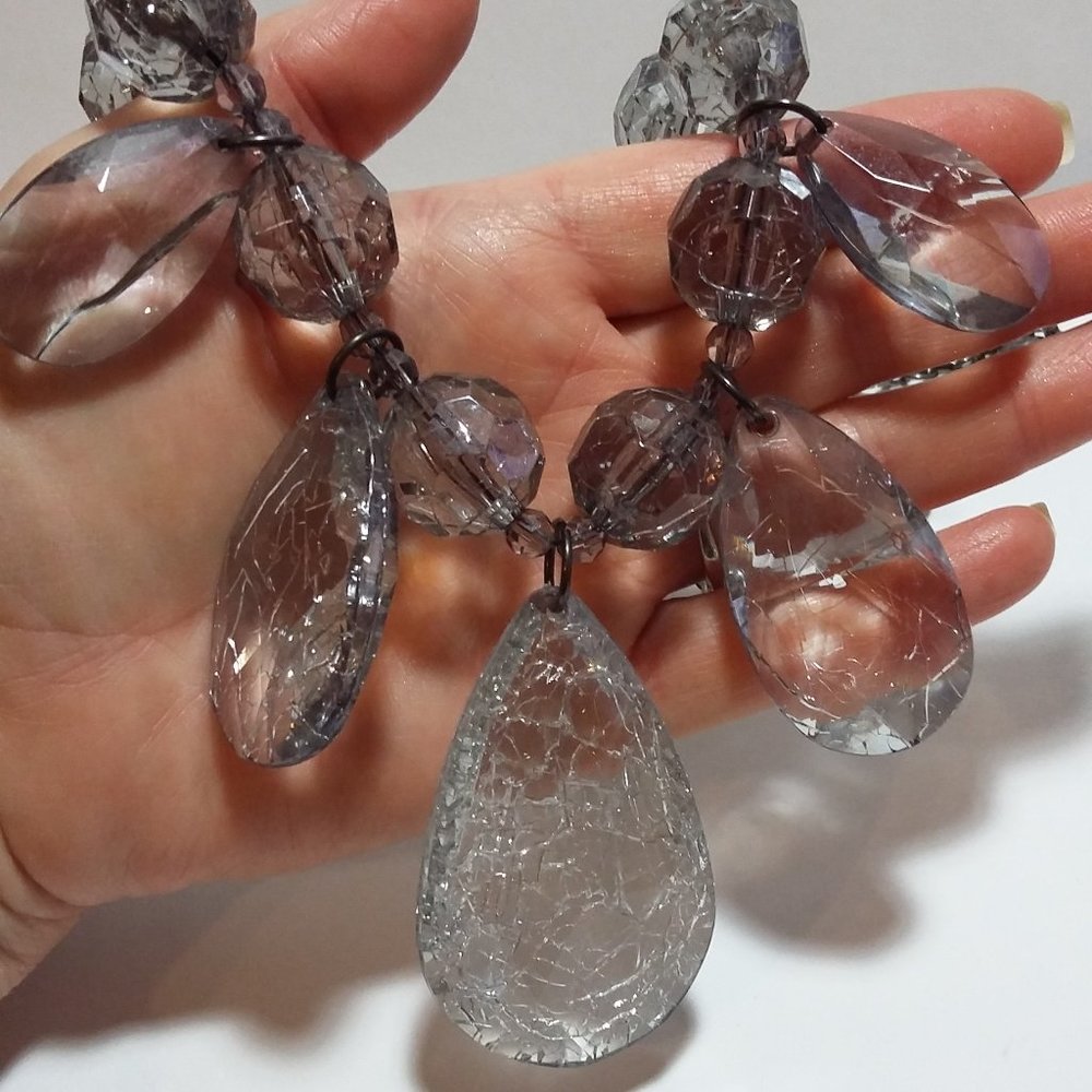 Vintage Joan Rivers Gray Crystal Lucite Necklace